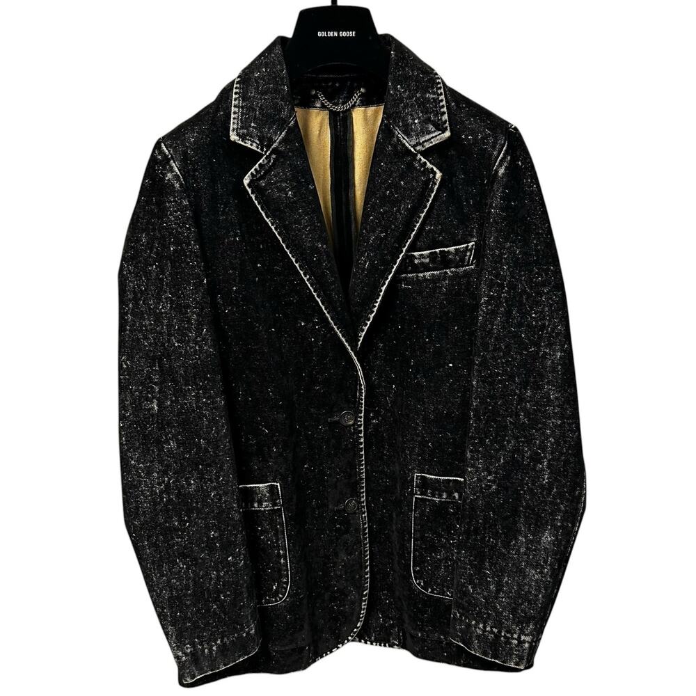 Golden Goose Black Denim Classic Fit Jacket with Velvet Effect Womens 38 / US 2 - Picture 2 of 8